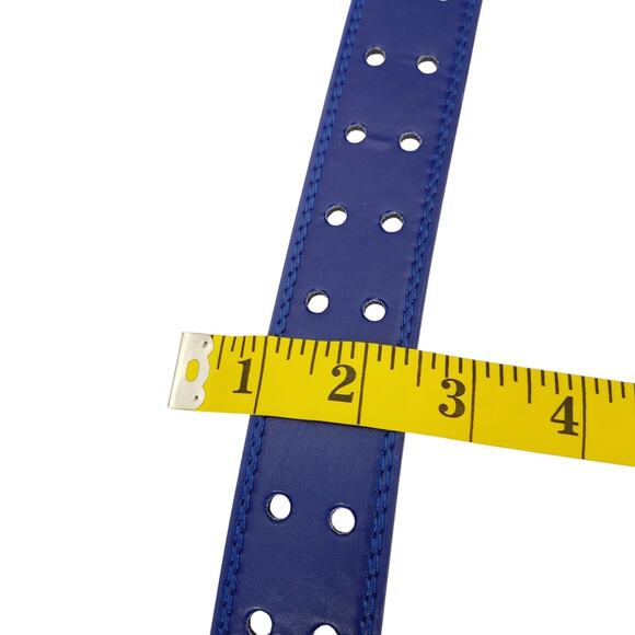 Womens Blue Belt Size XL Silver Tone Buckle Genuine Leather 1.5" Wide - Picture 7 of 7